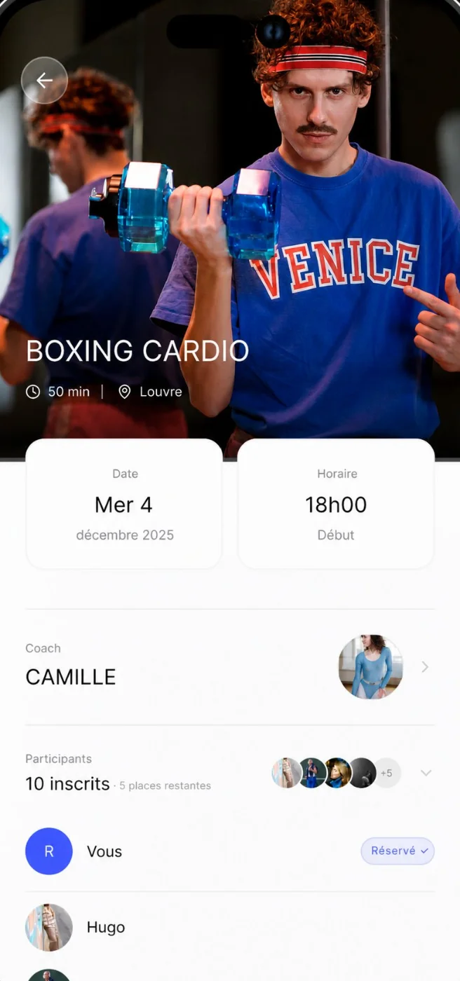 Écran détail, Boxing Cardio